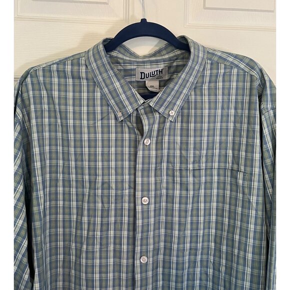 Duluth Trading Co. Green Plaid Long Sleeve Button Down Shirt Men's 2XL - Picture 2 of 9